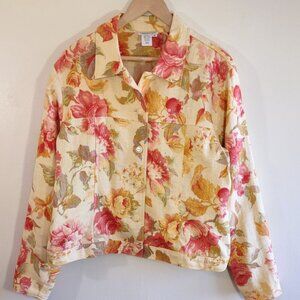 Coldwater Creek Floral Linen Blend Jacket Garden Tapestry Women's Large